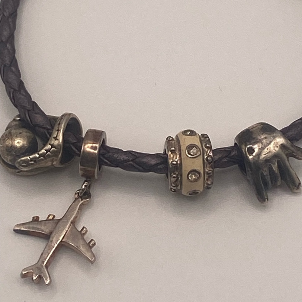 Pandora Purple Braided Leather Charm Bracelet with Mixed Metal Charms - Picture 4 of 5